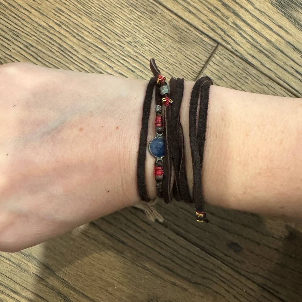 Bohemian Brown Wrap Bracelet with Blue Accent